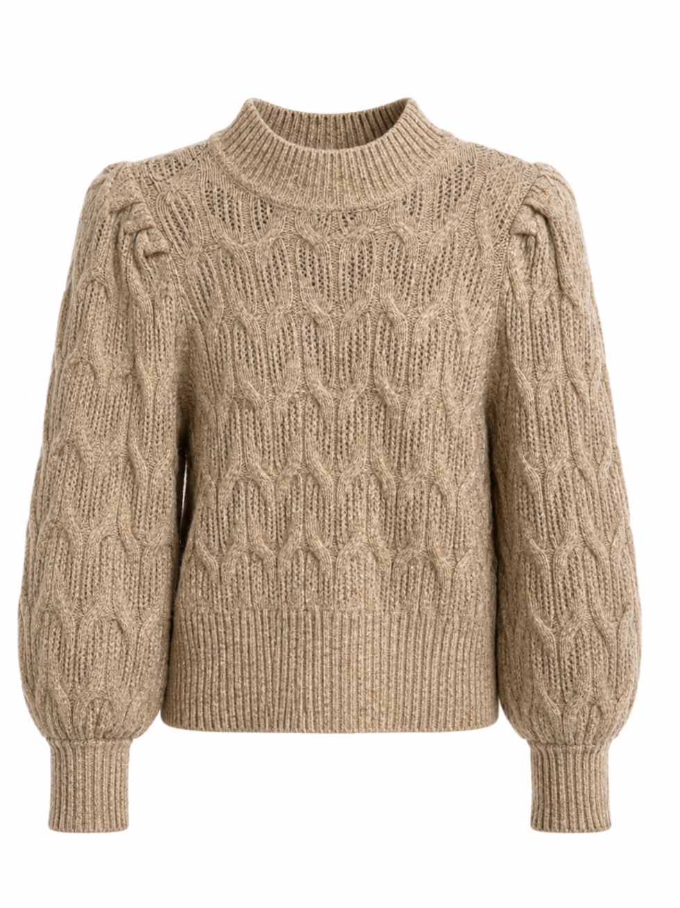 New Tan Gold Metallic Sparkly Puffy Sleeves Statement Pullover Sweater Size Xs
